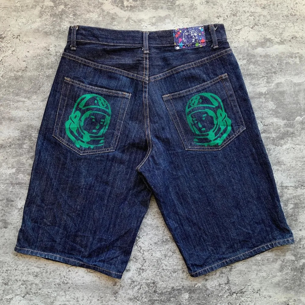 Retro Harajuku Hiphop Puppy Loose Denim Shorts Y2K Summer Gothic Basketball for Men and Women To Wear on The Street 241211