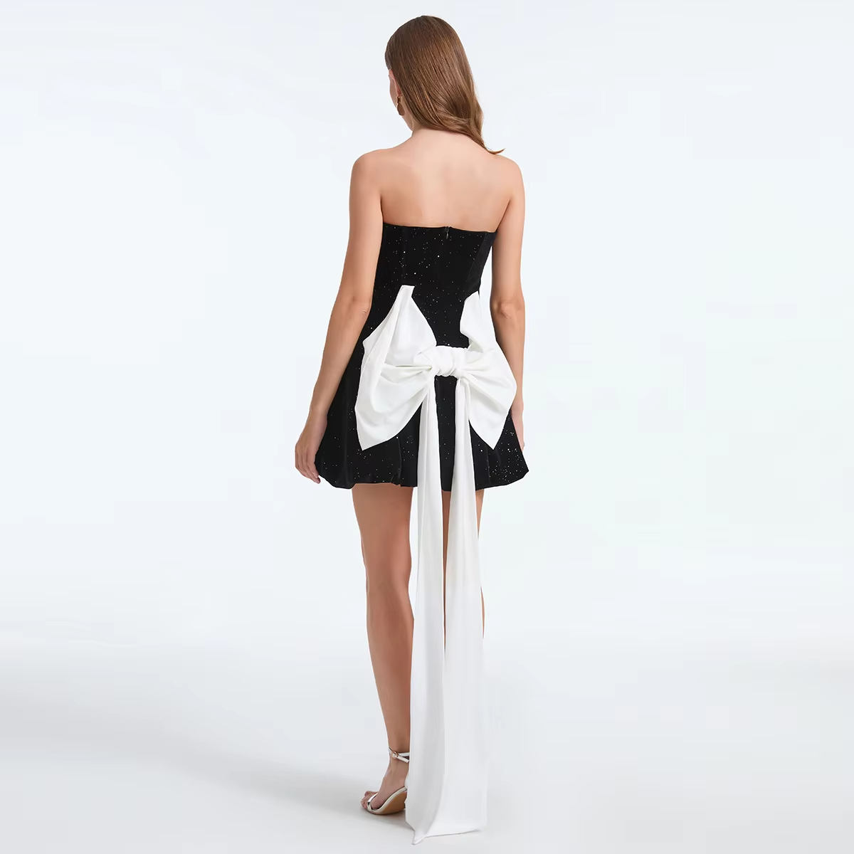 Casual Dresses Christmas Velvet Shiny A-Line Evening Party Dress Sexy Beaded Slim Blackless Bow Gathered Corsetry Dress Lady High Streetwear 2025