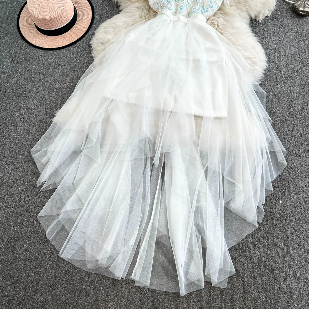 Casual Dresses Summer Dresses Christmas White Dress Women Spaghetti Strap Feathers Birthday Party Princess Vestidos De Noche Juveniles Sequins Dresses