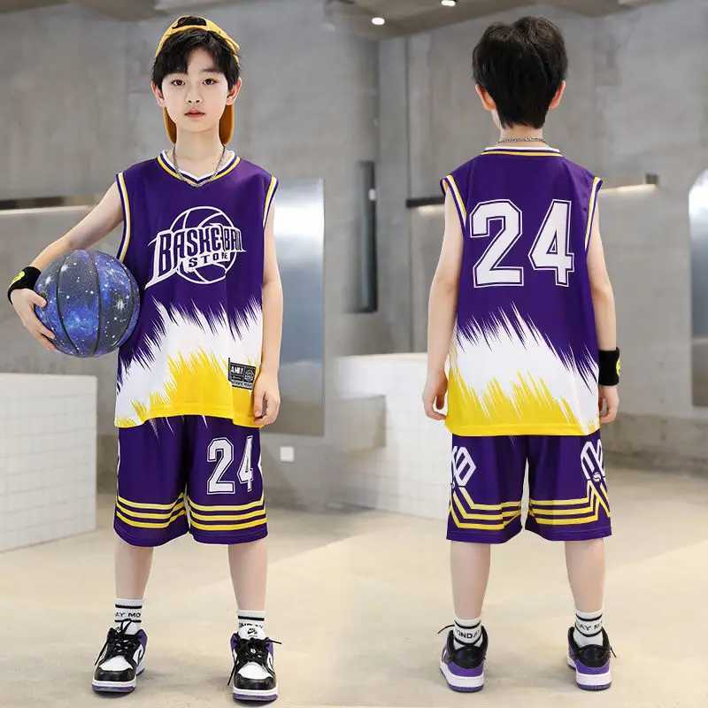 Clothing Sets Boys Summer Quick-Dry Basketball Sports Suits 4-14 Years Boys Sleeveless Vset+Short Pants 2pcs Sets Kids Sports Outfits Clothing H241214