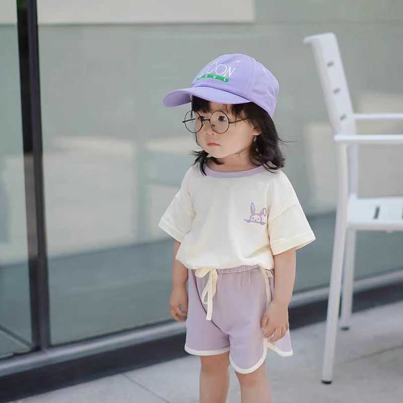 Clothing Sets Summer Kids 2pcs Tracksuits Rabbit Embroidery Baby Boy and Girl Clothing Suits Short Sleeve T-shirt and Shorts Children Outfits H241214