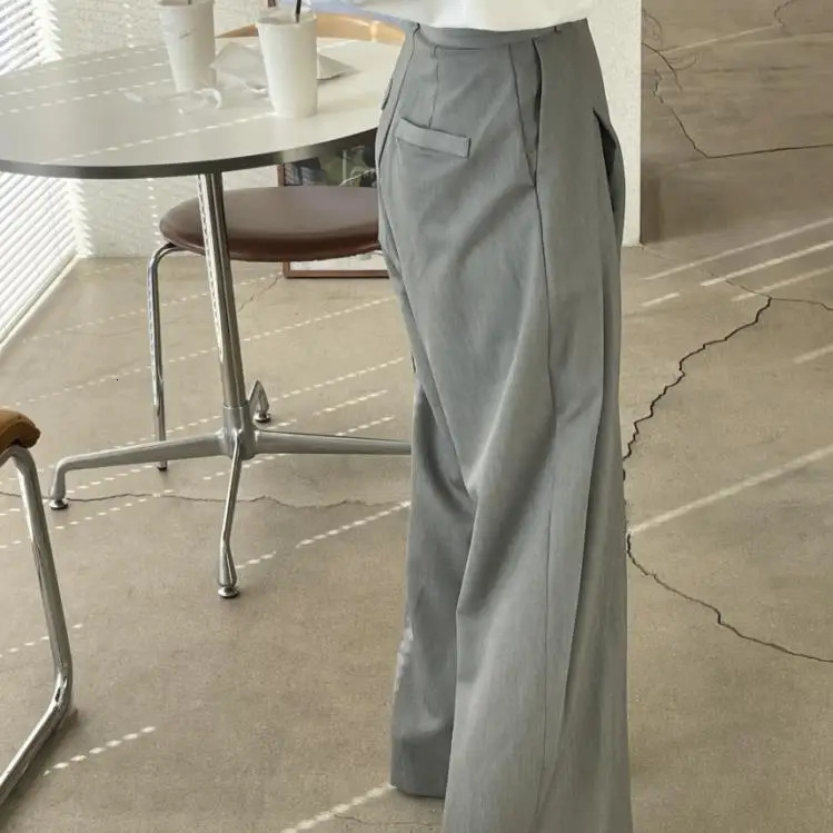 Womens pants wide leg solid casual loose simple elegant spliced tight fitting high waisted s autumn Trouser 241212