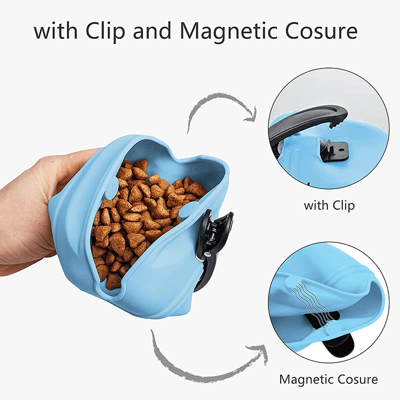 Silicone Portable Dog Training Treat Bag Puppy Snack Reward Waist Bag Feed Pouch Pocket Food Reward Storage Bag Magnetic Closure Waist Clip W0164