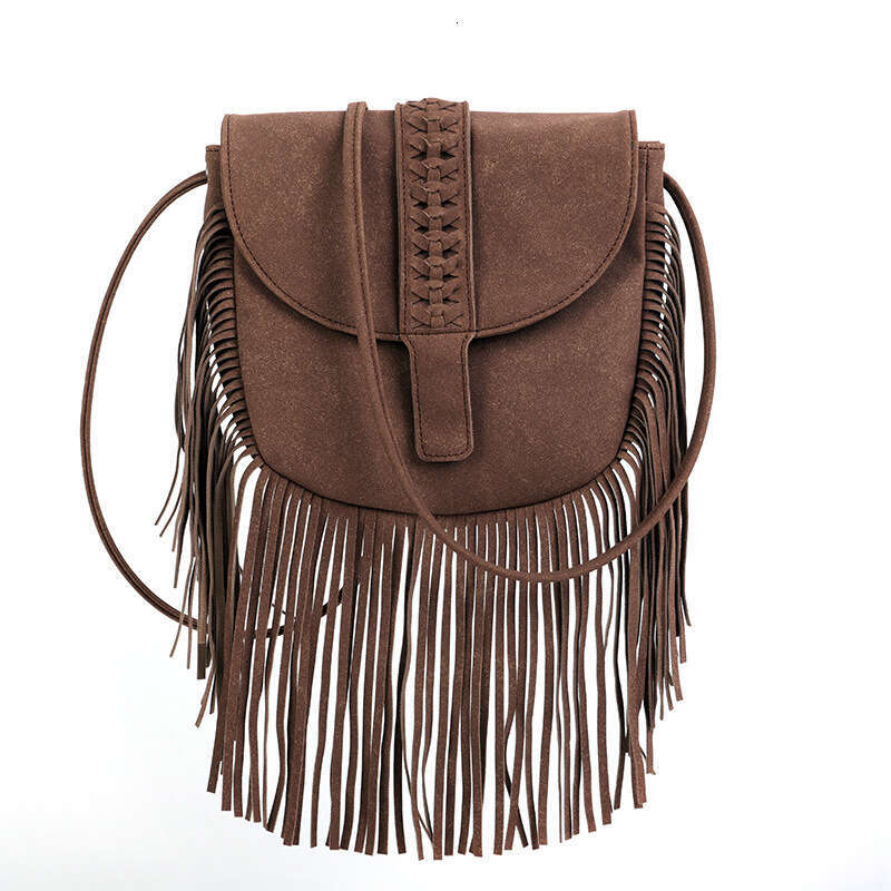 Bohemian cover woven semi-circular soft leather trendy tassel single shoulder crossbody bag, women's Guangzhou bag