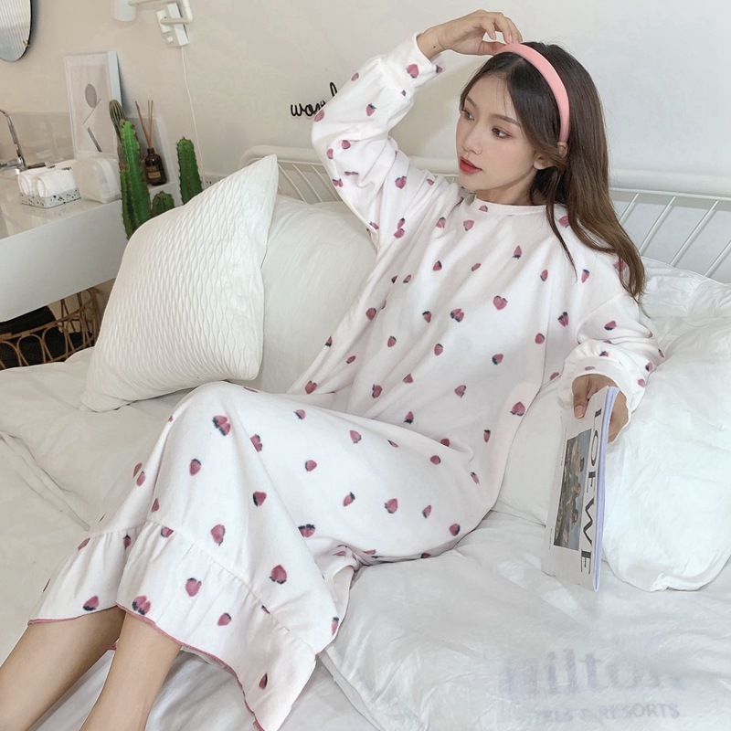 Z8-Summer thin women's large size nightdress modal round neck sweet print loose short sleeve home clothes