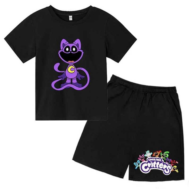 Clothing Sets Smiling Critter Kids Summer Casual Cartoon Print O-neck Tees+Shorts 2pcs Sports Suits 2-13Years Boys Girls Outfits Children Sets H241214