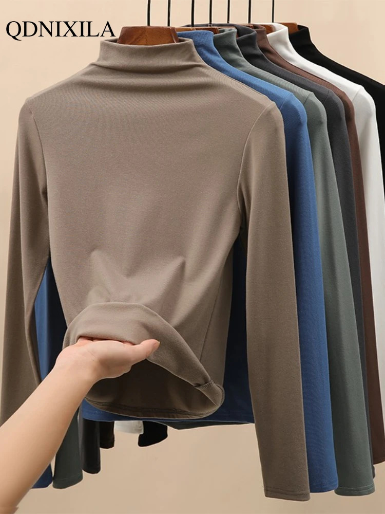 Half neck Modal Bottom Shirt for Womens Autumn and Winter Style Interior Fashion Ultra thin Black Thick Long Sleeve Top 241211