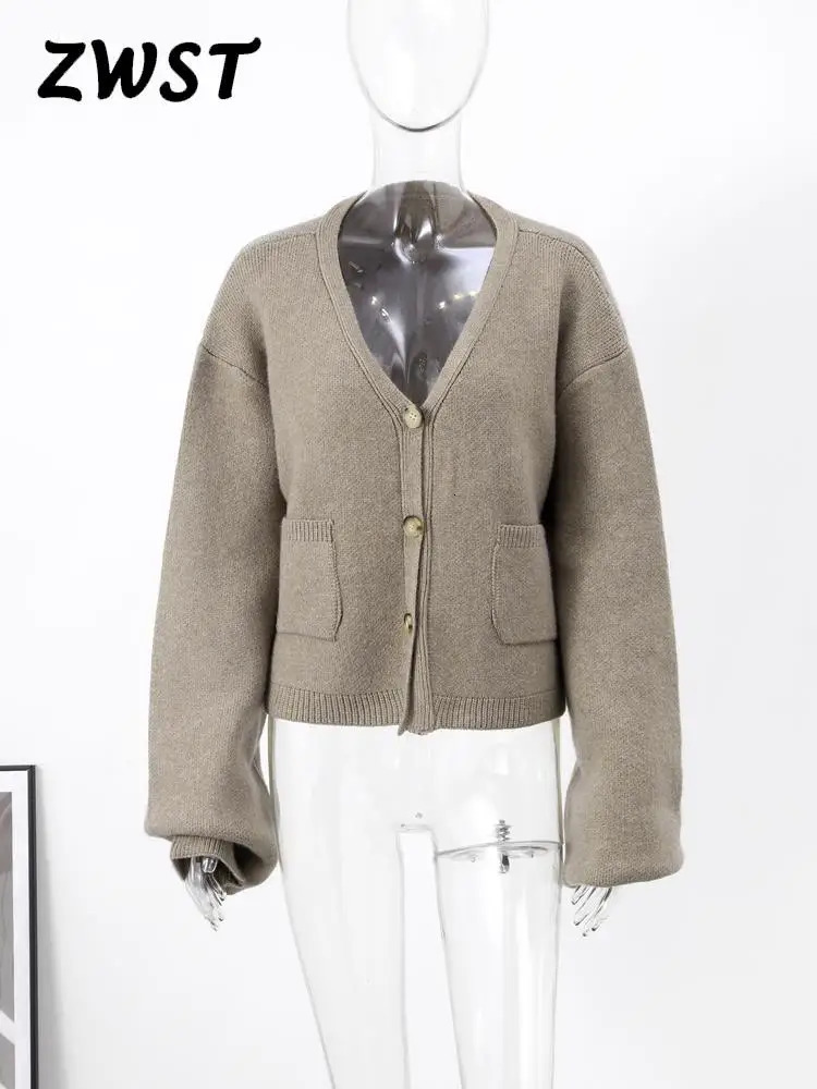 Knit Cardigan Women Autumn Gentle Solid Long Sleeve Single Breasted Female Sweaters Vneek Pocket All Match Lady Knitwear 2024 241214
