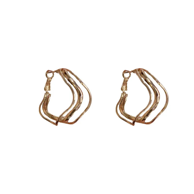 Personality Fashion Simple Metal Irregular Multi-Layer Earrings S925 Silver Needle Temperament Light Exaggerated Earrings 241214