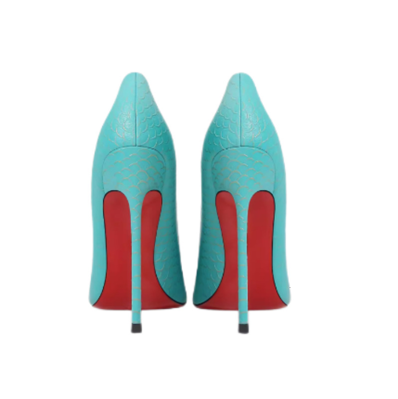 Snake Skin Pattern Blue High Heels For Women, 2024 New Item, Slim Heel, Pointed Toe, Shallow Mouth Design, Niche Single Heel Shoes
