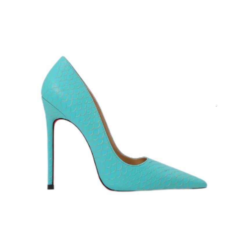 Snake Skin Pattern Blue High Heels For Women, 2024 New Item, Slim Heel, Pointed Toe, Shallow Mouth Design, Niche Single Heel Shoes