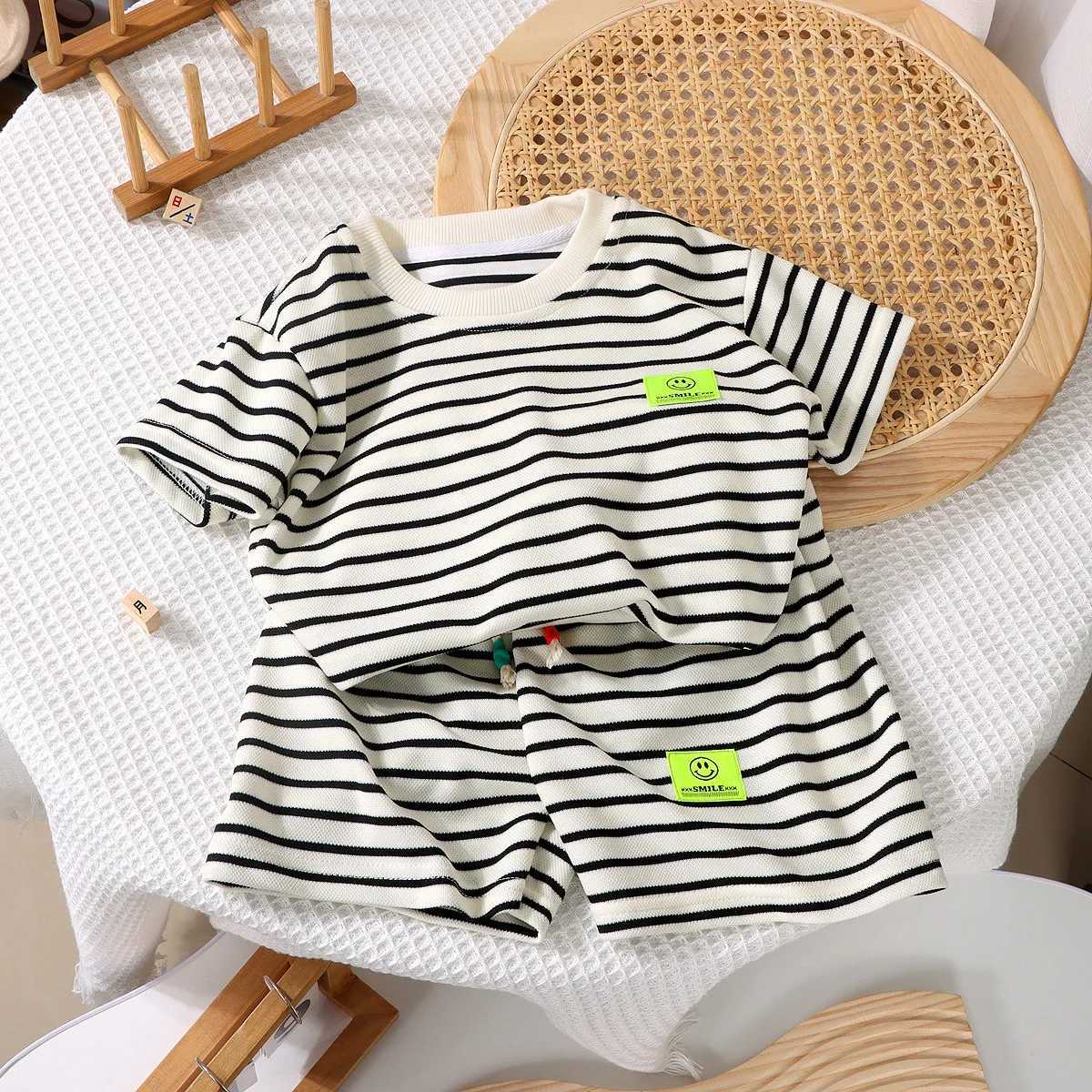 Clothing Sets Summer Baby Girls Clothes Knit Stripe T-Shirts And Shorts 2 Pieces Set Children Casual Short Sleeve Top Bottom Outfit Tracksuits H241214