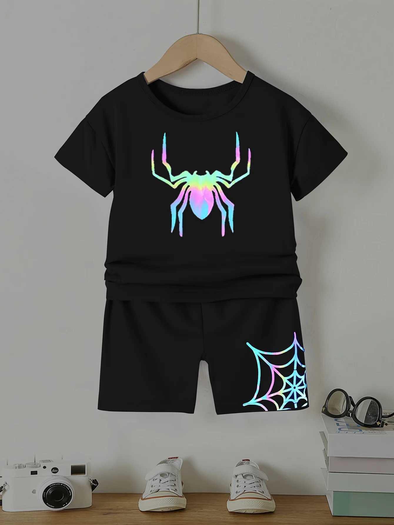 Clothing Sets Summer Baby Boy Clothes Set Kid Girls Cartoon Colorful Spider Printed T-Shirts And Shorts 2pcs Suit Children Top Bottom Outfits H241214