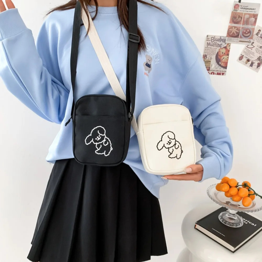 Cute Printed Cute Handbag Canvas Solid Color Shoulder Bag Adjustable Shoulder Strap Cross Bag 241213