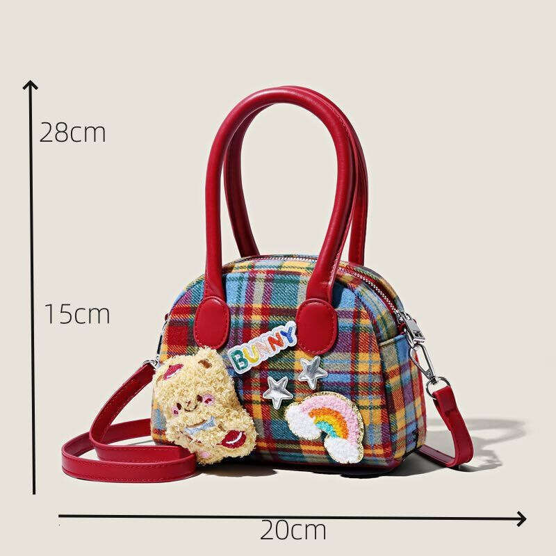 Exquisite plaid ins bag, cute little brown bear, fashionable handbag, high-value commuting wallet, crossbody bag