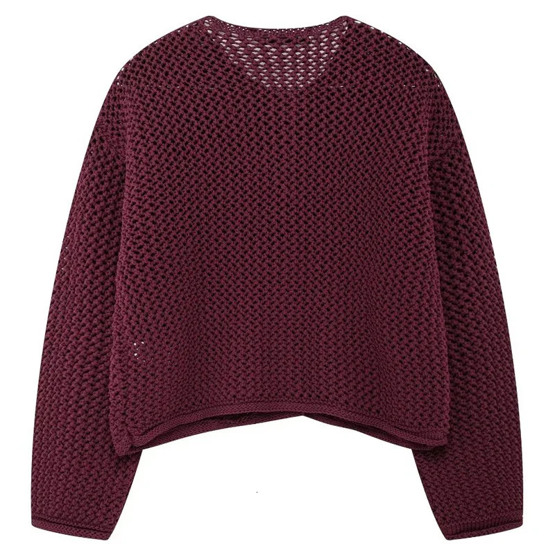 HXAO Womens Sweater Crochet Burgundy Sweater Cardigan Autumn Winter Crop Knit Outerwears Knitwear Long Sleeve Big Size Cardigan 241214