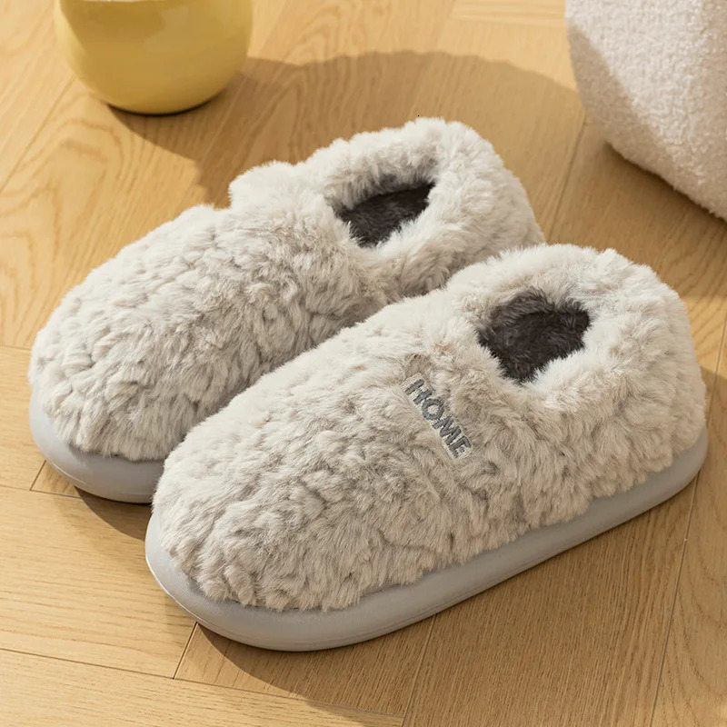 Winter Indoor Warm Fur Slippers Women Fluffy Furry Closed Toe Couple Woman Comfort Soft Sole House Slides Shoes 241214