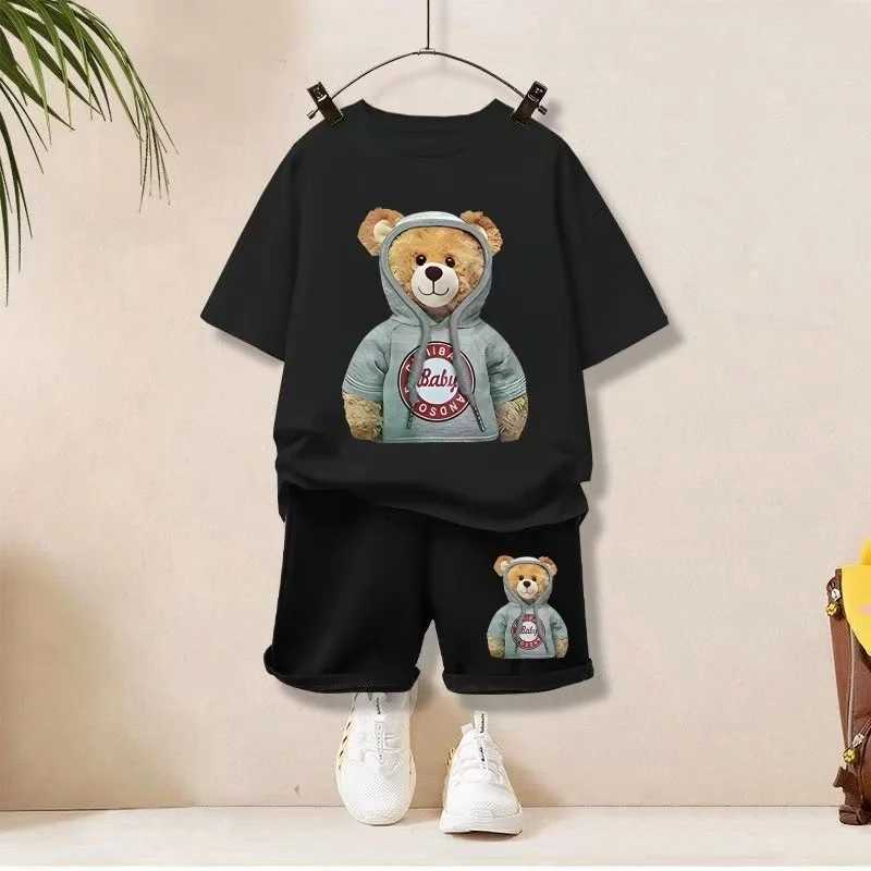 Clothing Sets Summer Baby Boy Clothes Set Cartoon Bear Printed T-Shirts And Shorts 2 Pieces Suit Kid Casual Top Bottom Outfits Suit H241214