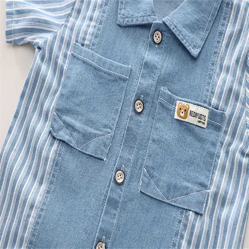 Clothing Sets Summer Kids Boys Clothing Children Casual Denim Short Sleeve Shirt+ Shorts Pant 2Pcs/Set Kids Sportswear Toddler 1 2 3 4 5 Ages H241214