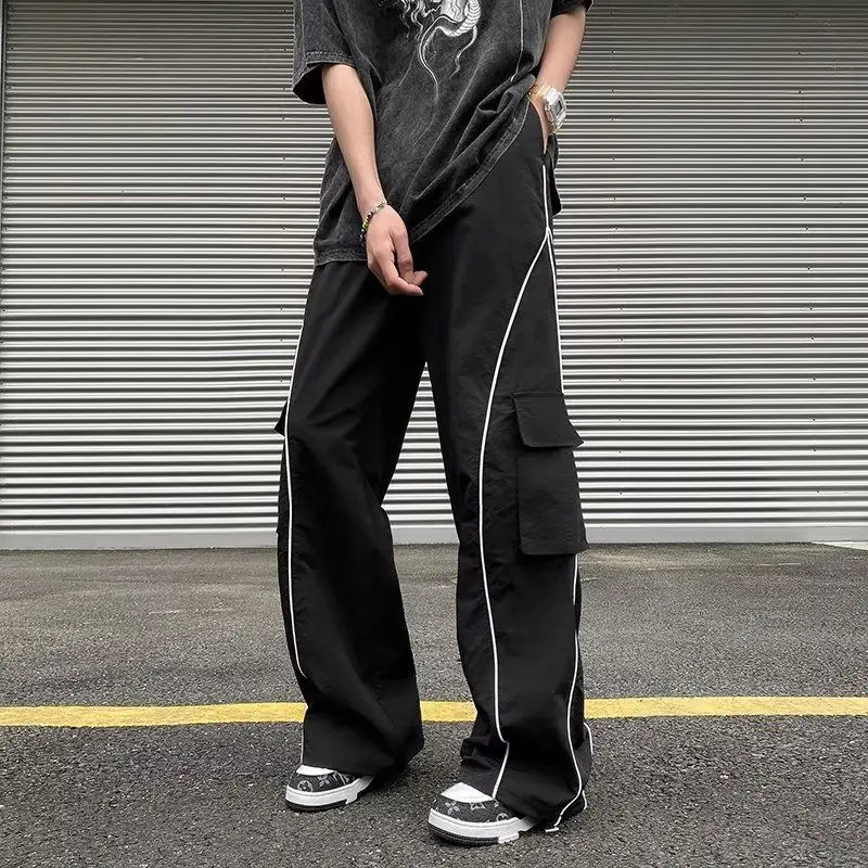Oversized Black Sweatpants Men Side Stripe Basic Cargo Pants Lady Y2K Streetwear Baggy Jogger Men Women Casual Korean Fashion 241214