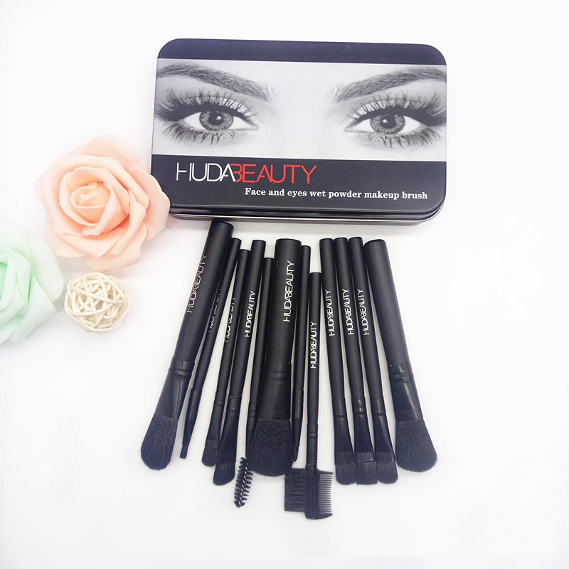 Brand Quality Huda Makeup Brush Set With Iron Packing Box for Foundation Powder Concealer Eyeshadow Eyebrow Eyelashes Brushes S25519