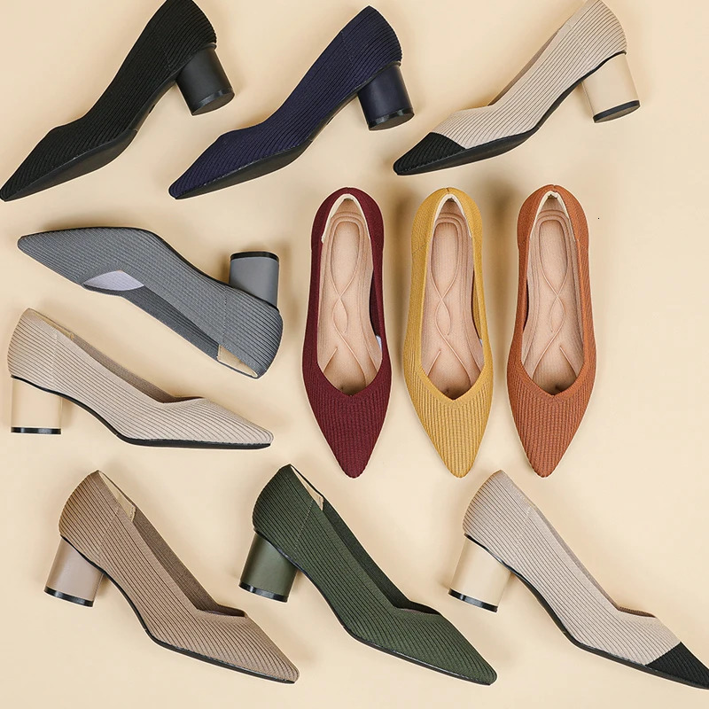 Womens high heels knitted breathable anti slip rubber sole 2024 version 6cm high 241213