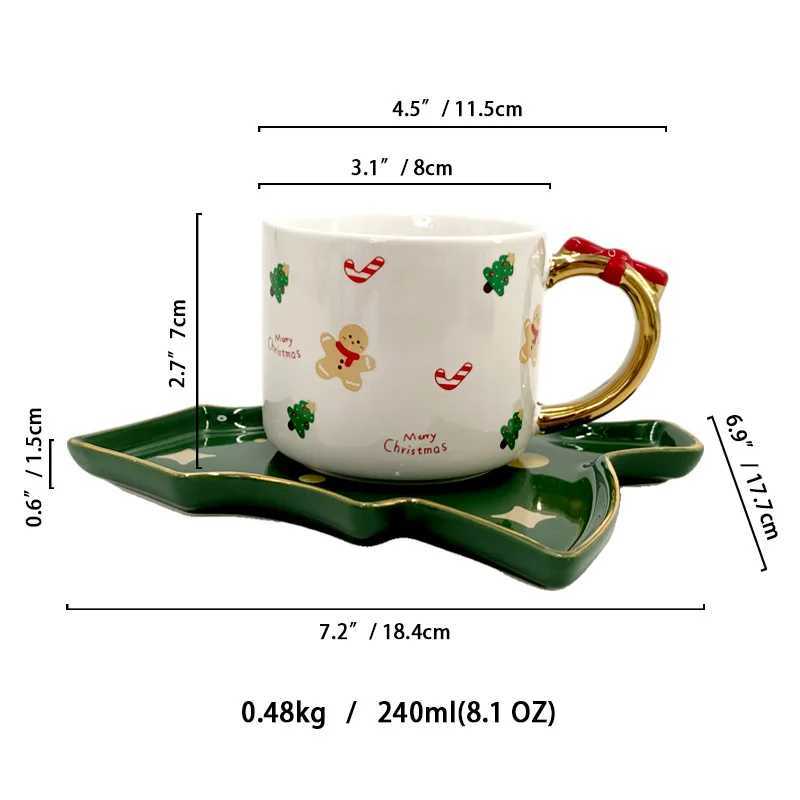 Christmas tree shaped ceramic coffee cup and sauce creative bow handle Mti posture gingerbread mens patterned beverage Y241214