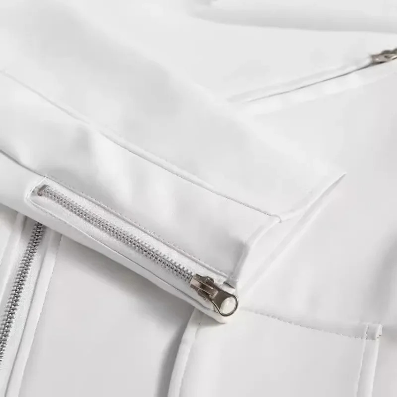 White Leather Jacket Men Fashion Solid Long Sleeve Turndown Collar Mens Coat 241214