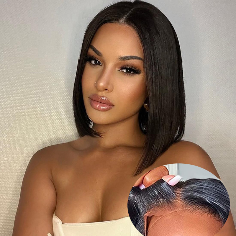 4X4 Glueless Lace Bob Wig Silky Straight Brazilian Human Hair 10-16inch Natural Color Peruvian Virgin Hair Wigs Middle Part