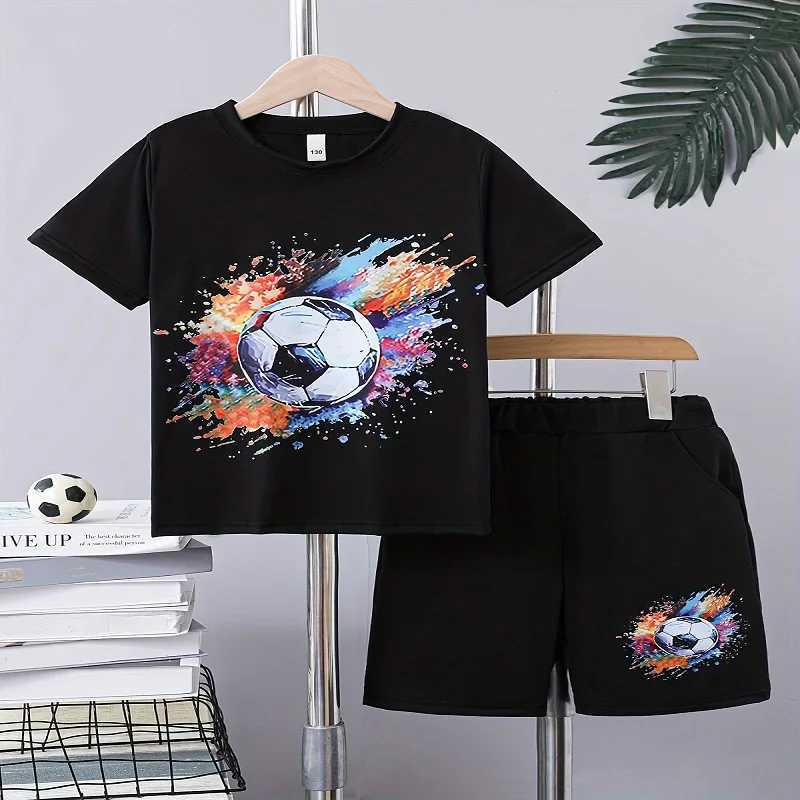 Clothing Sets Summer Baby Girl Clothes Kid Boy Football Printing T-Shirts Pants Suit Children Short Sleeve Top and Bottom 2 Pieces Set H241214