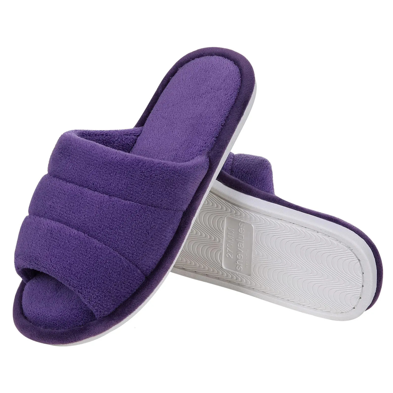 Comwarm Plush House Slippers For Women And Man Open Toe Cozy Cotton Shoes Indoor Outdoor Flat Soft Breathable Nonslip Sandals 241214