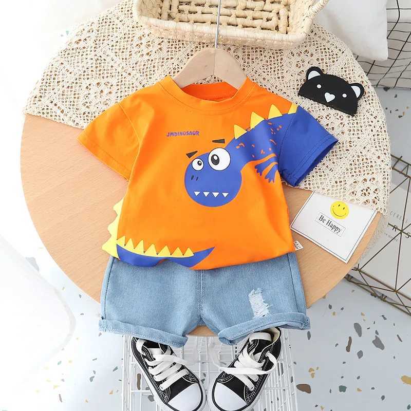 Clothing Sets Kids Outfit Cartoon Dinosaur T-shirt Shorts 2Pcs/Set Fashion Baby Boys Girl Clothing Children Cotton Tracksuits Sport Outwear H241214