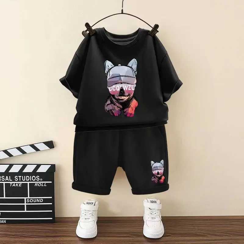 Clothing Sets Summer Baby Boy Clothes Set Children Girls Cartoon Dog Printed T-shirts and Shorts 2 Pieces Suit Kid Fashion Top Bottom Outfits H241214