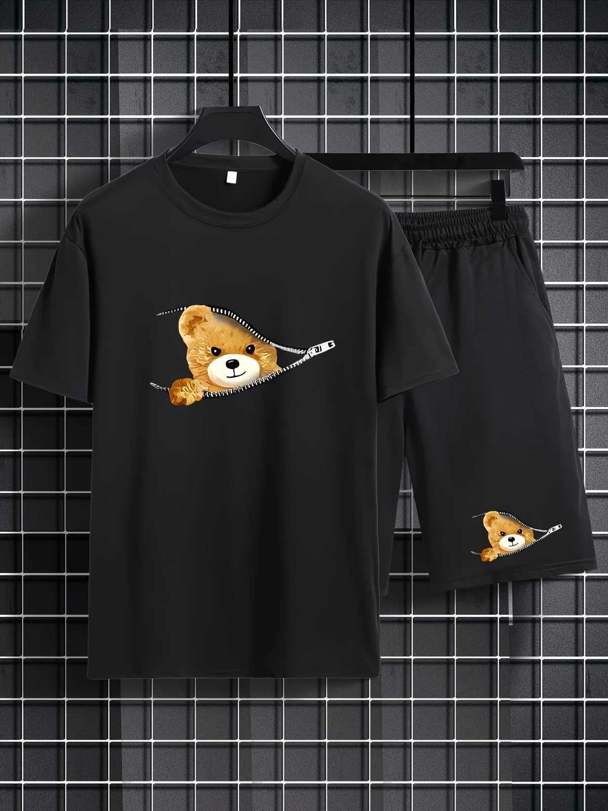Clothing Sets Summer Baby Boy Clothes Set Children Girls Short Sleeve T-shirts and Shorts Suit Peeping Bear Printed Top Bottom Outfits for kid H241214