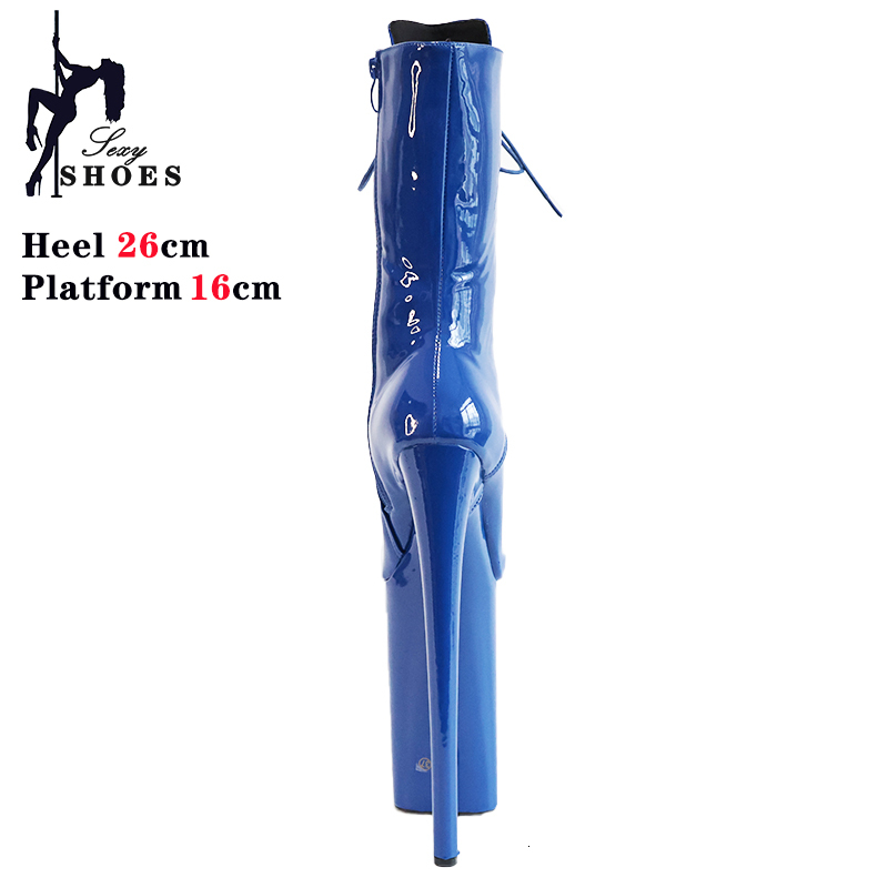 Matte Black Women Sexy Stripper Shoes Super High Heels Lace-Up 26Cm Pole Dancing Performance Ankle Boots Stiletto Fetish