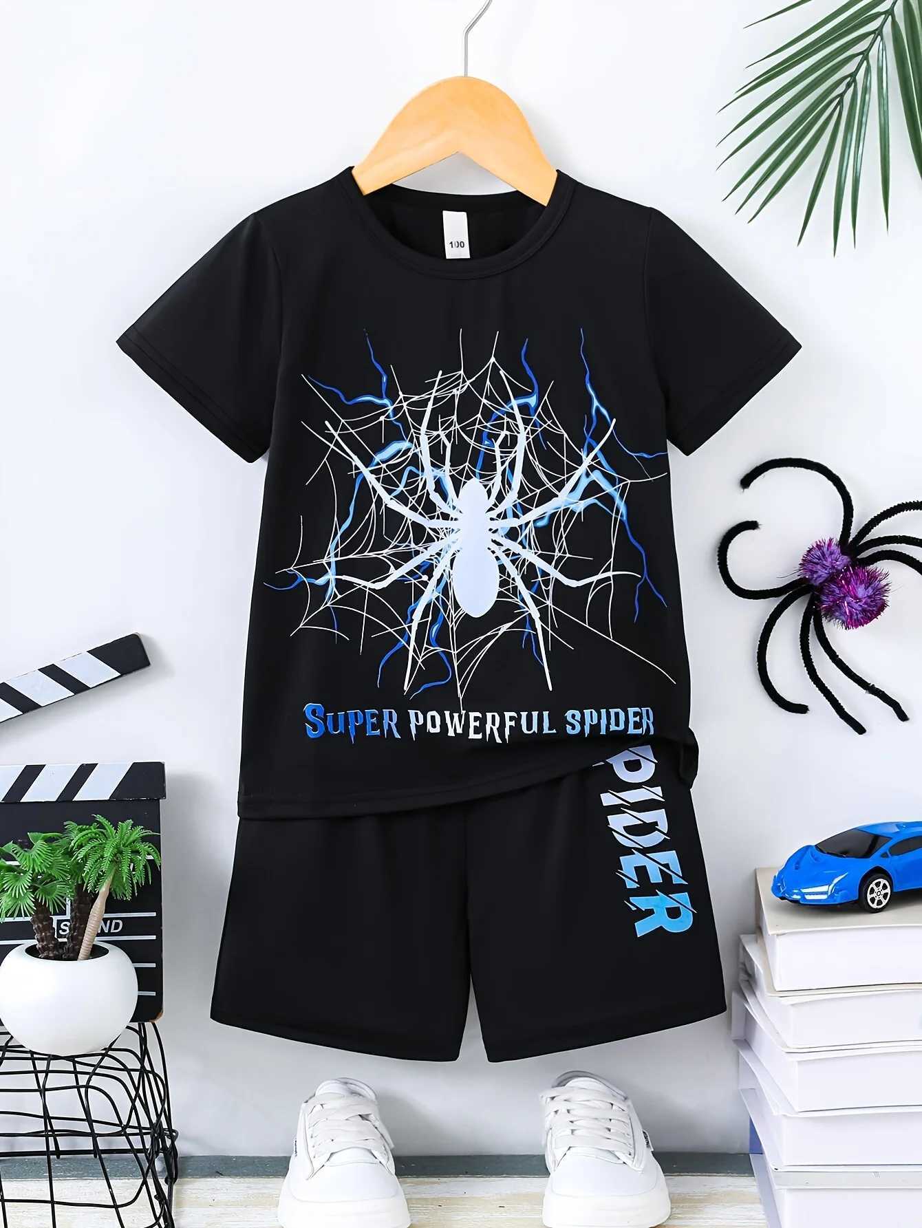 Clothing Sets Summer Baby Boy Clothes Set Kid Girls Cartoon Spider Printed T-Shirts And Shorts 2pcs Suit Children Top Bottom Outfits Tracksuit H241214