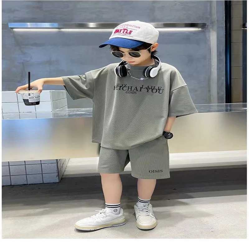 Clothing Sets Summer Children Boy Clothes Teenage Girls Letter Print Tshirts and Shorts Suit Kid Top Bottom 2 Pieces Casual Outfits Tracksuits H241214