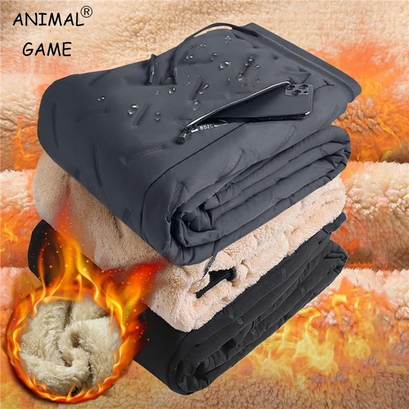 Winter Sweatwear Men Plush Thick Fleece Sweatpant Lambswool Thermal Trousers Casual Pants Waterproof Windproof Warm Cotton 241214