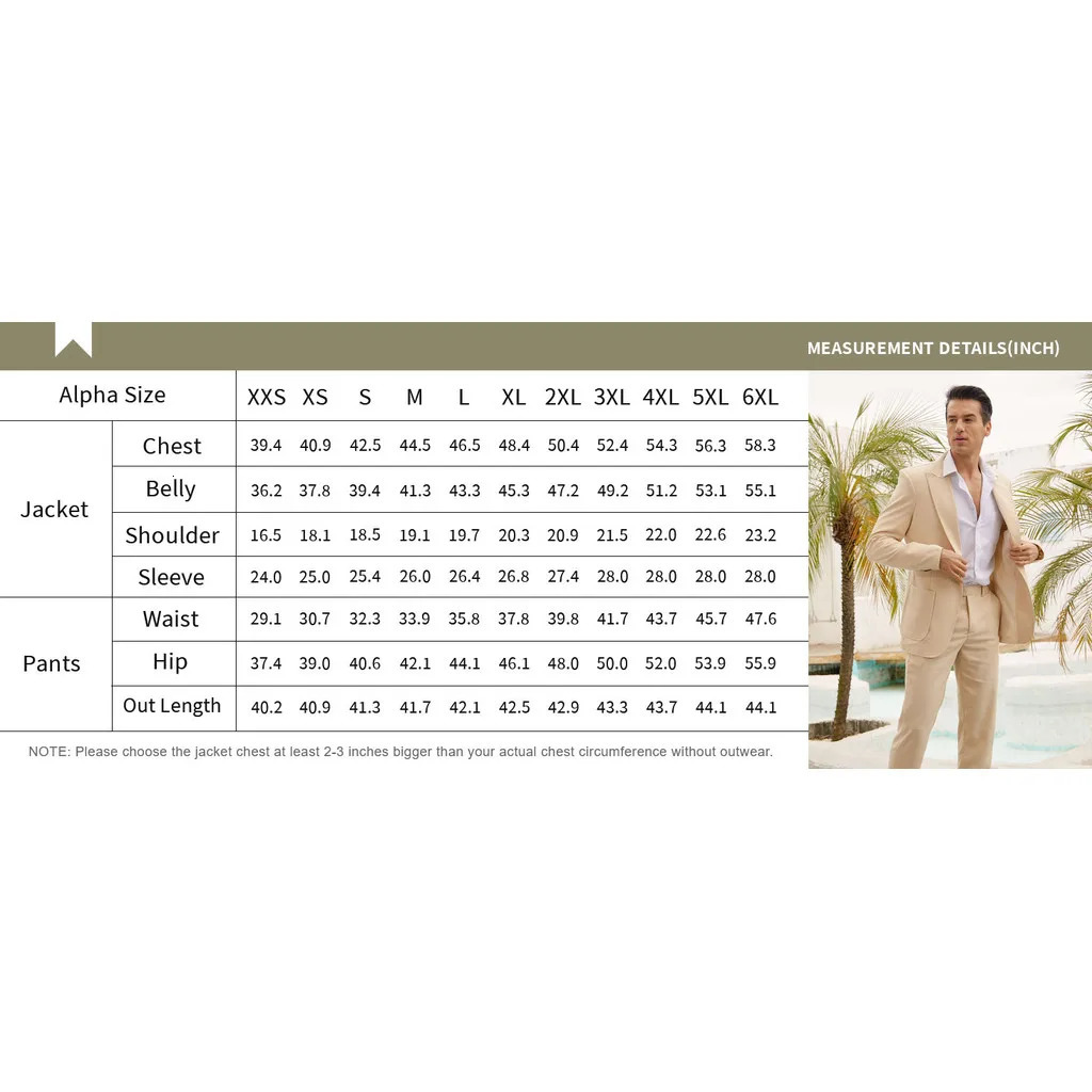 Mens Linen Suit 2 Piece Slim Fit Suit Summer Beach Wedding Suit Groosmen Prom Tuxedo Linen Blazer Pants Set 241214