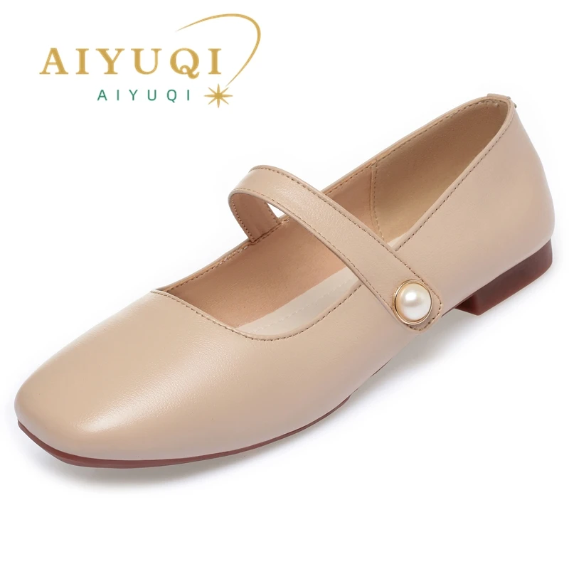 AIYUQI Mary Jane Shoes Women Square Head Genuine Leather Fashion Women's Spring Shoes Ballet Vintage Women's Loafers