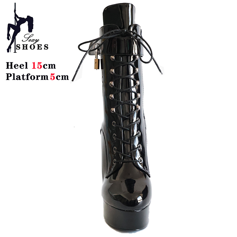 2024 New Red Black Sexy 6Inch Heel Women Ankle Fetish Vintage Padlocks Boots High Heels Party Plus Size Shoes