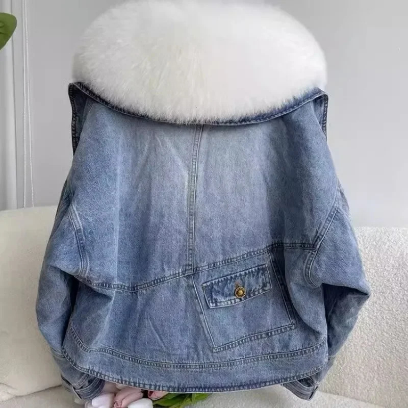 Winter Thick Short Denim Jacket Fashion Park Jeans Jacket Fur Coat Detachable Fur Collar Cotton Jacket 241210