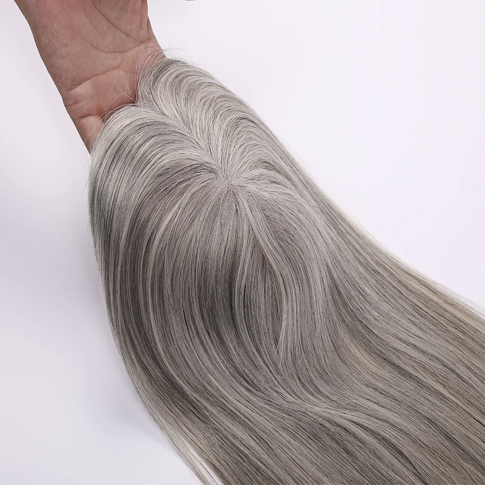 5.5x6Inch Wholesale Human Hair Toupee Handmade Mono Virgin Hair Toupee For Women 1B Gray Ombre Color custom 13day about