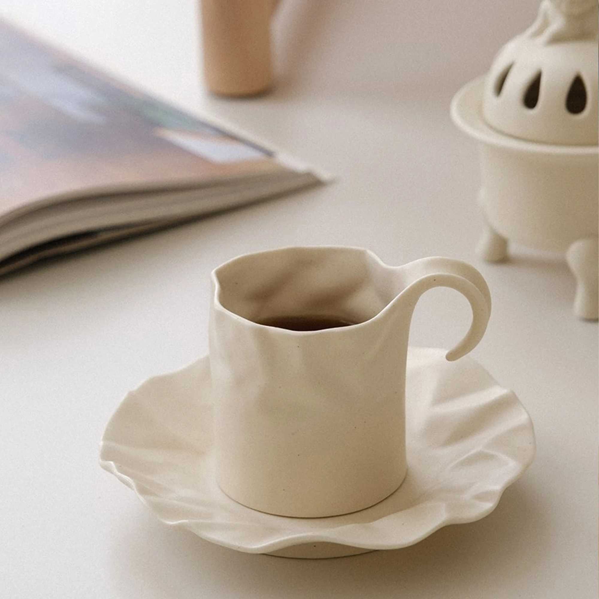 French crepe paper bag coffee cup lotus leaf tray ceramic quirk g simple quality Y241214
