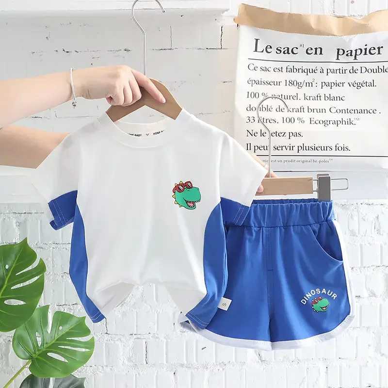 Clothing Sets Children Cotton Out Clothes Summer Baby Boys Cartoon Dinosaur T Shirt Shorts 2Pcs/Set Infant Kids Fashion Toddler Tracksuits H241214