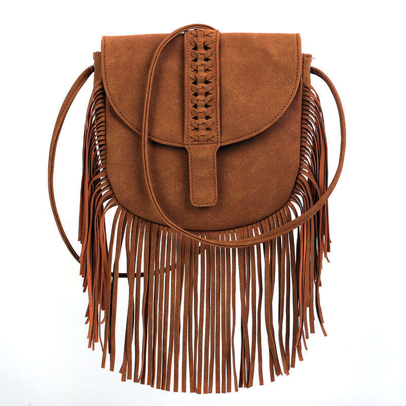 Bohemian cover woven semi-circular soft leather trendy tassel single shoulder crossbody bag, women's Guangzhou bag