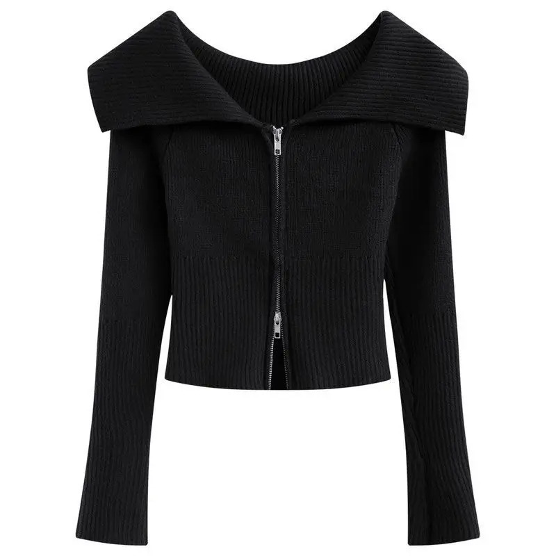 Womens Knitted Crop Top with Zipper Sexy Fashion Street Sweater Aesthetic Girly Cardigan Female Crop Top Y2k 241214