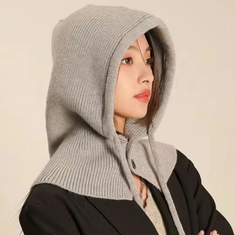 Y2K Girl n Knitted Balaclava Fashion Collar Shawl Hoodie Thick Warm Bean Winter Womens Hat 241211