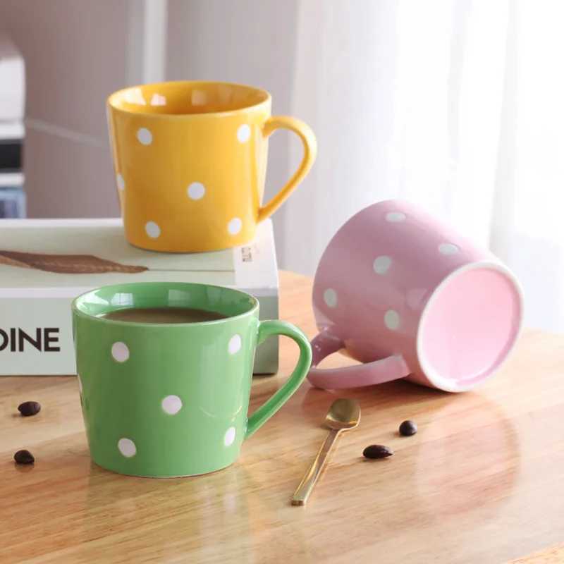 Cute 200ml polka dot coffee GS milk cup creative ceramic Ju water G his drink red Y241214
