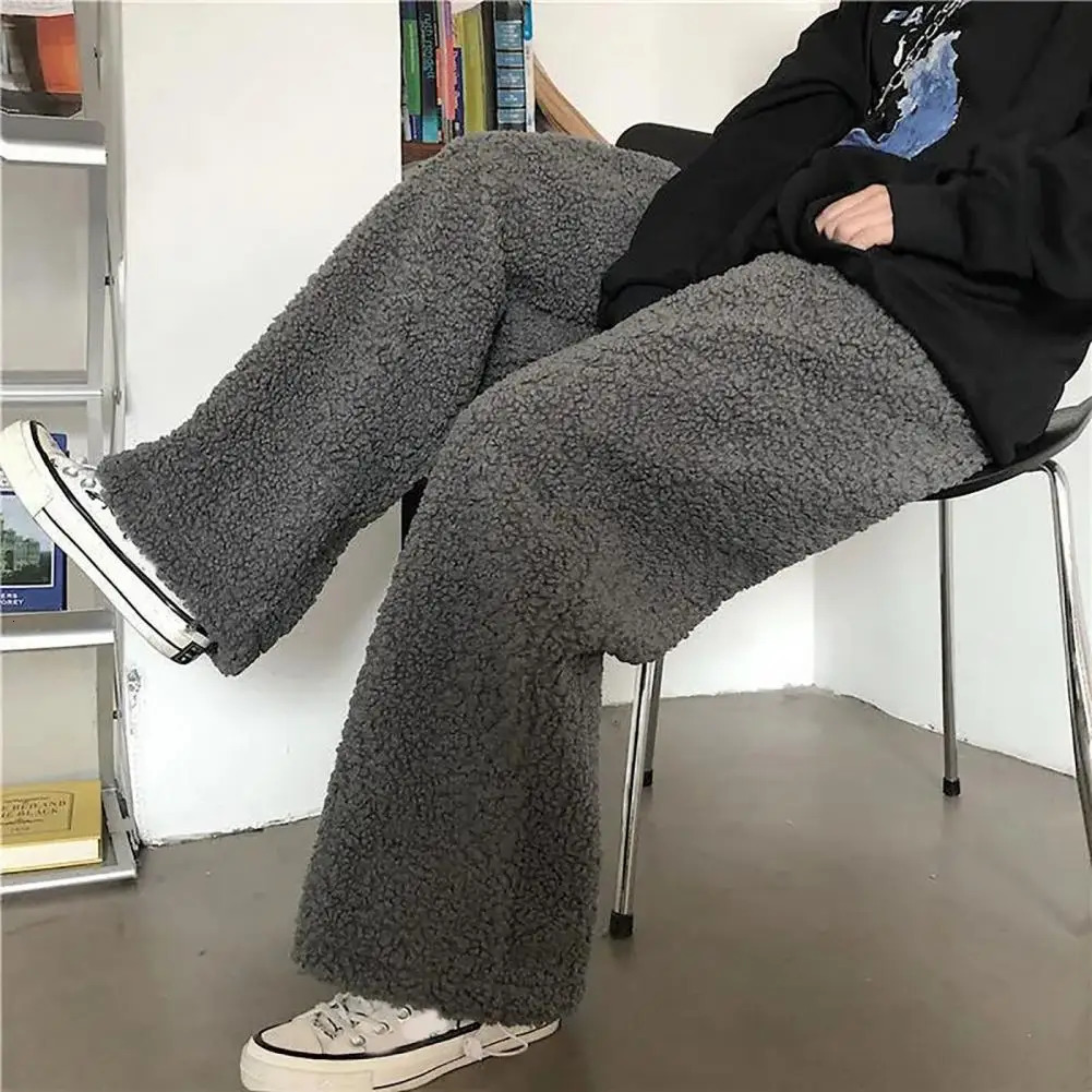 Cashmere Women Pants Harajuku Oversized Mens Plush Velvet Straight Wide Leg Loosefitting Trousers Warm Lamb Loose 241212